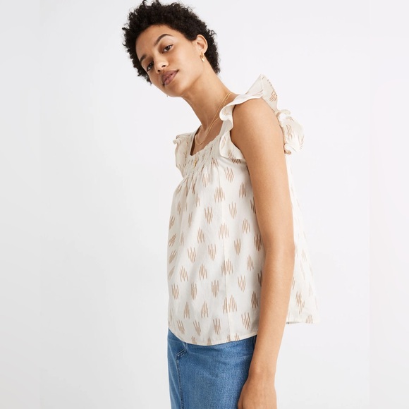 Madewell ikat print ruffled sleeve Top M - Picture 3 of 7
